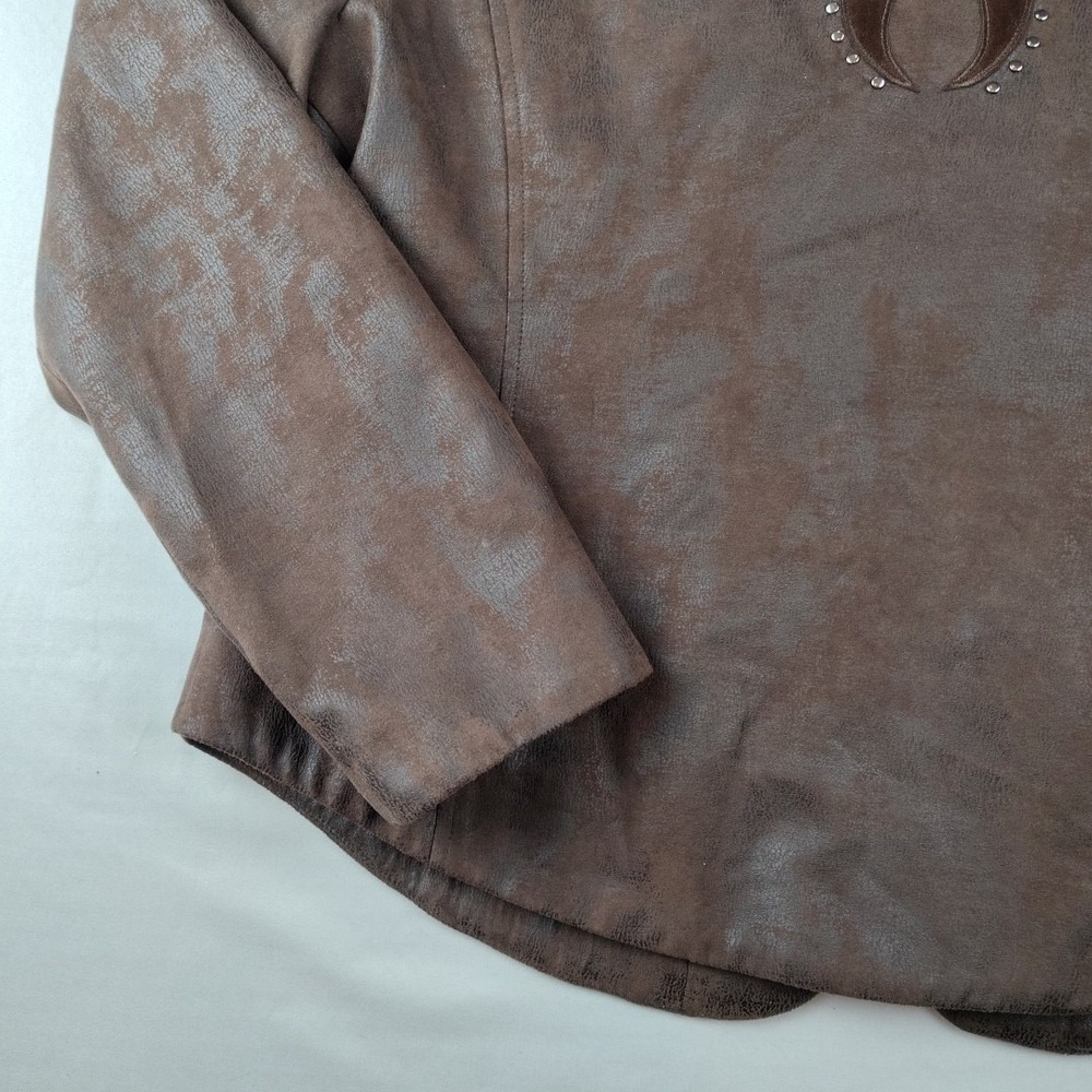 Reba Women's Faux Vegan Leather Jacket Sz L Studded Brown Western Zipper - Picture 14 of 16